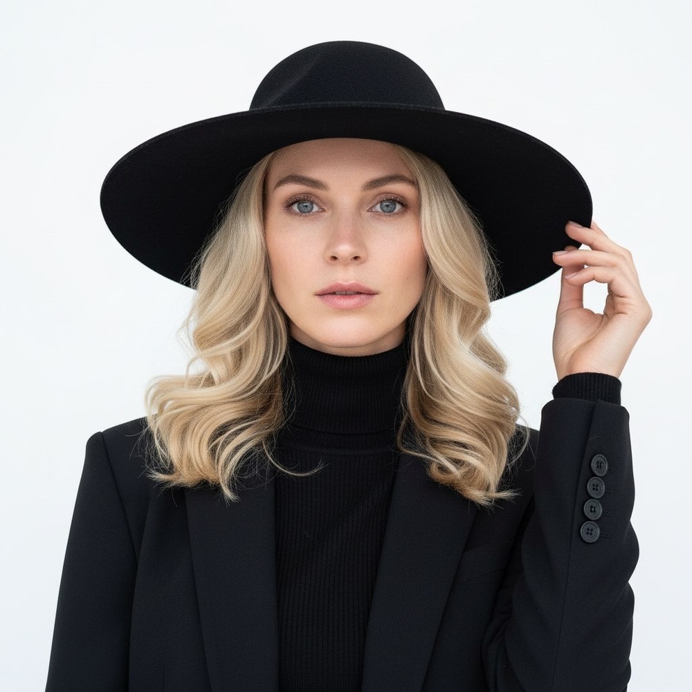 Elegant Black Wide-Brim Hat